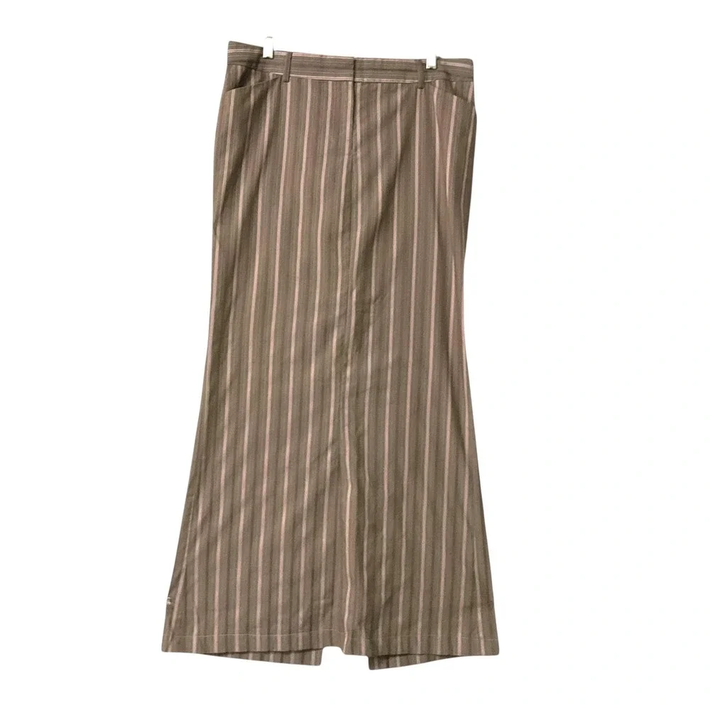 Express Design Studio Editor Maxi Skirt Womens SZ 12 Olive Pink Pinstripe Career